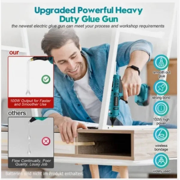 18V Cordless Hot Melt Glue Gun With Lithium Battery, Makita DeWalt Style For Home DIY Crafts, 11mm Glue Stick Compatible, Includes 10 Glue Sticks (Bare Tool)