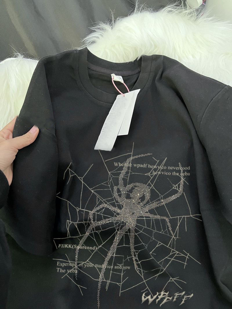 Short Sleeve Casual Black Spider Web Printed Short Sleeve T-shirt