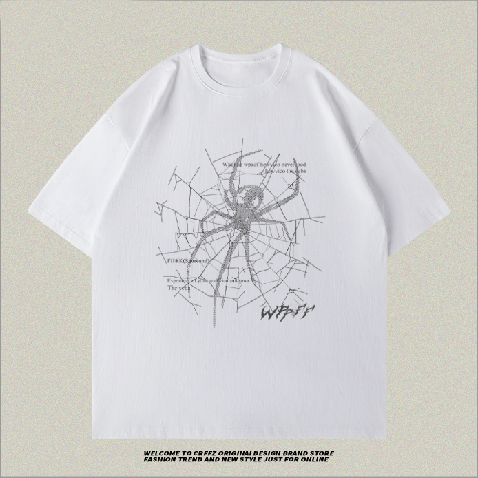 Short Sleeve Casual Black Spider Web Printed Short Sleeve T-shirt