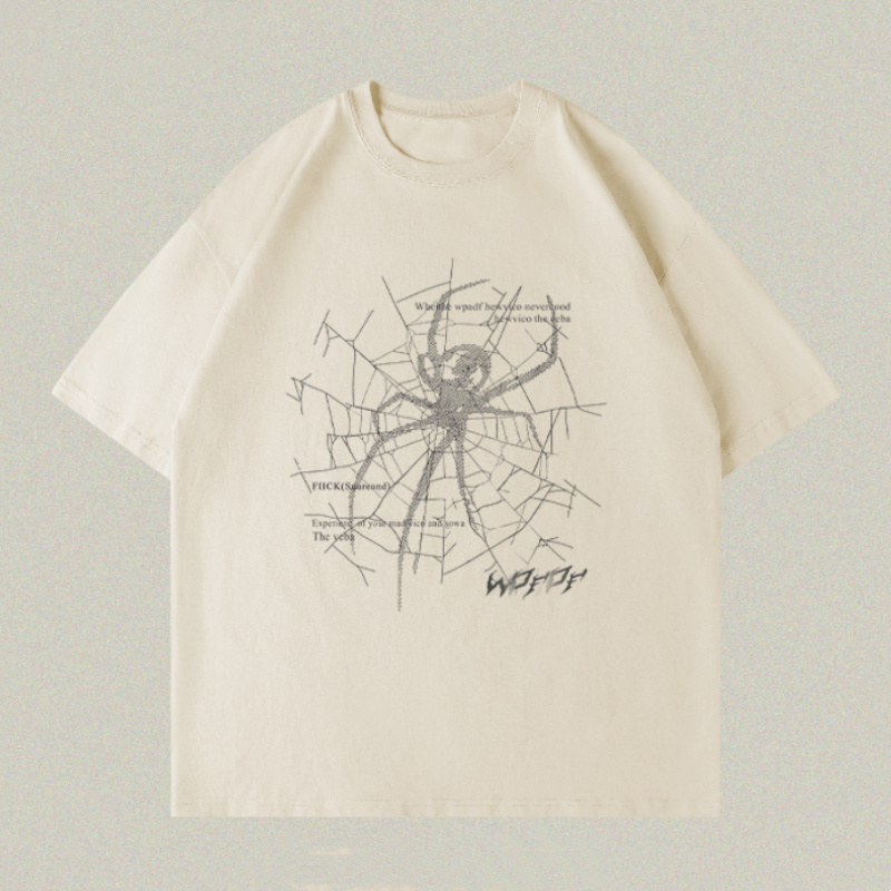 Short Sleeve Casual Black Spider Web Printed Short Sleeve T-shirt