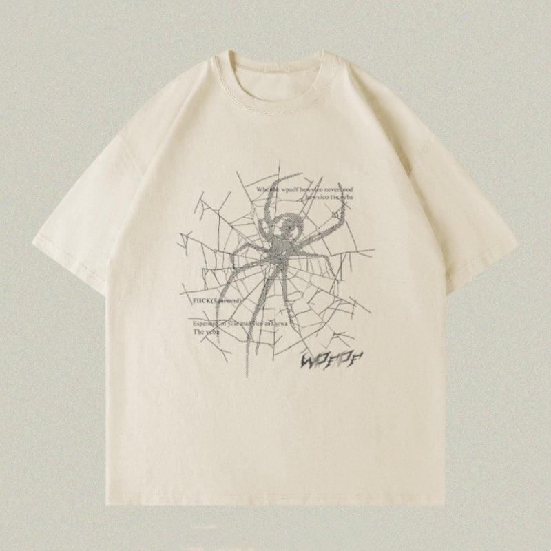 Short Sleeve Casual Black Spider Web Printed Short Sleeve T-shirt