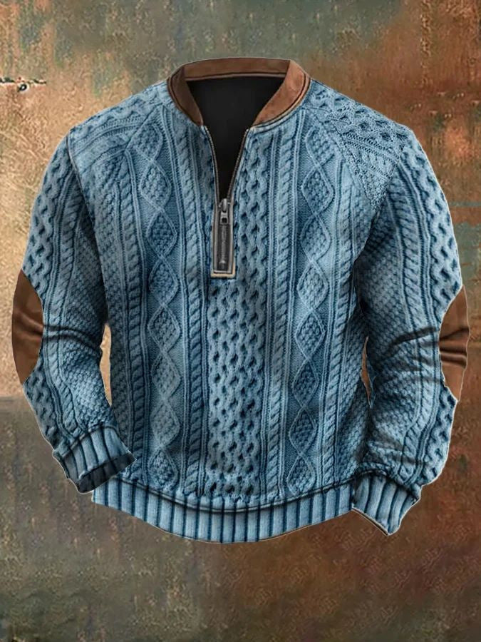 Herren-Hoodie mit digitalem Druck und halbem Reißverschluss