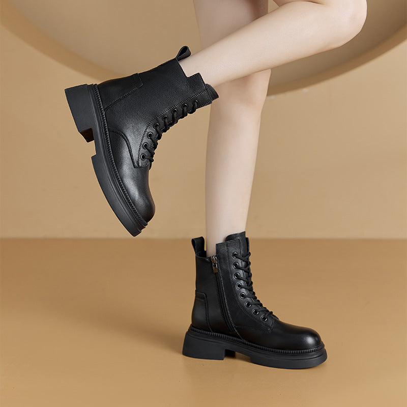 Retro Genuine Leather Martin Boots Women Koreanische Version Dicke Sohle