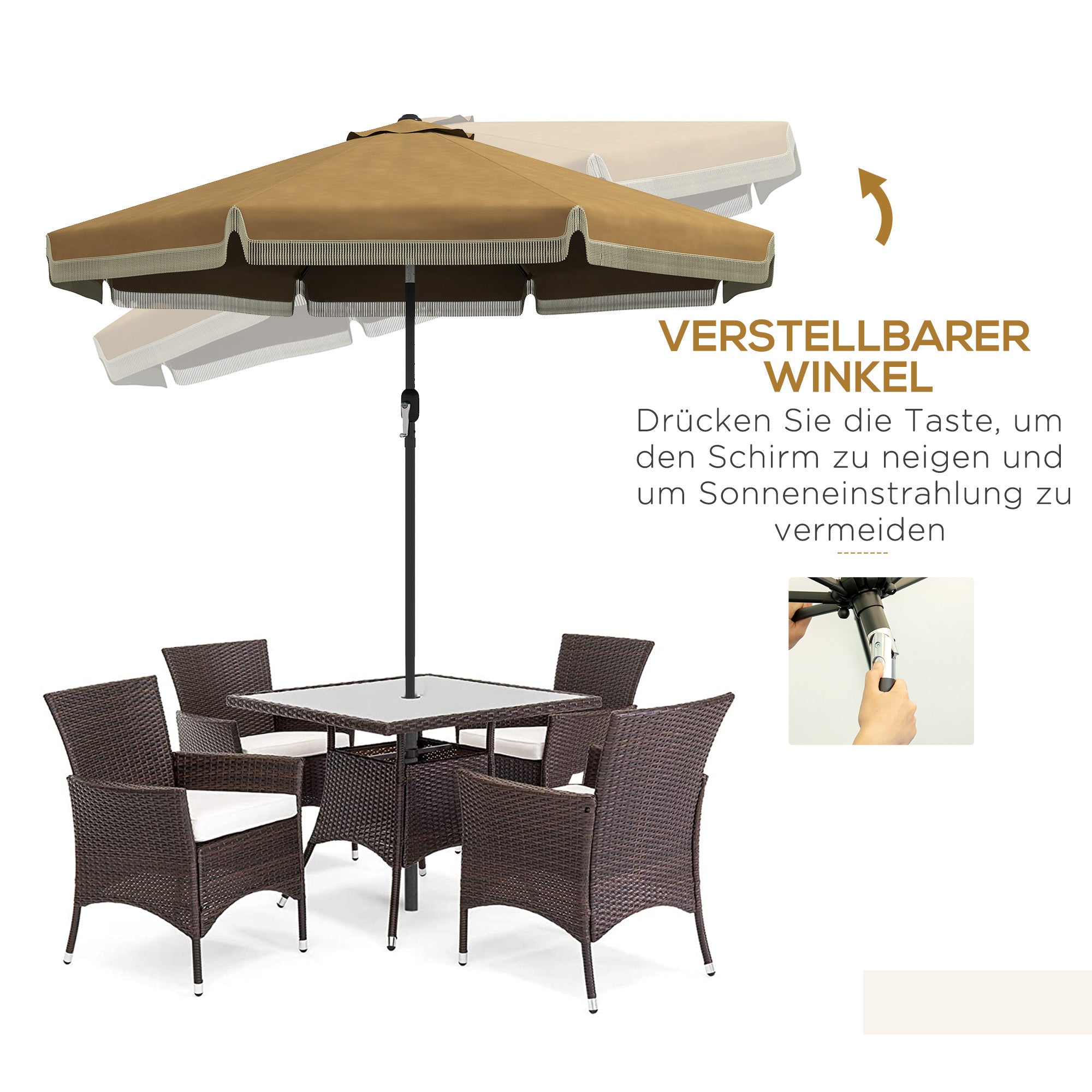 Sonnenschirm mit Fransen, Ø265 Cm, neigbar
