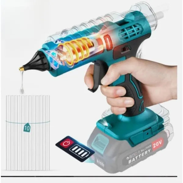 18V Cordless Hot Melt Glue Gun With Lithium Battery, Makita DeWalt Style For Home DIY Crafts, 11mm Glue Stick Compatible, Includes 10 Glue Sticks (Bare Tool)