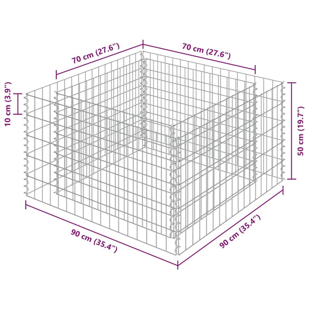 Gabion Hochbeet, verzinkt, 90×90×50 cm