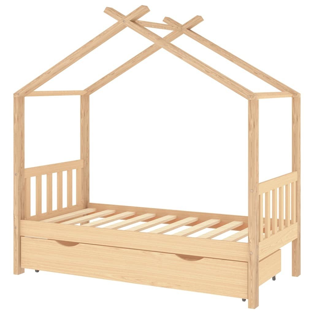 Kinderbett mit Schublade Massives Kinderbett aus Kiefernholz
