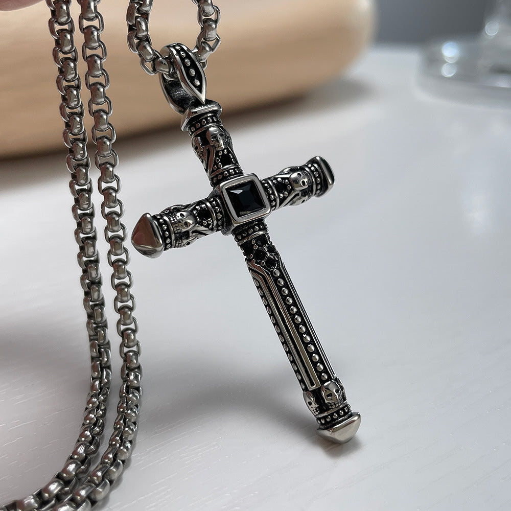 Vintage-Kreuz-Titanstahl-Anhänger-Halskette