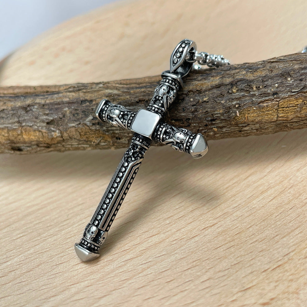 Vintage-Kreuz-Titanstahl-Anhänger-Halskette
