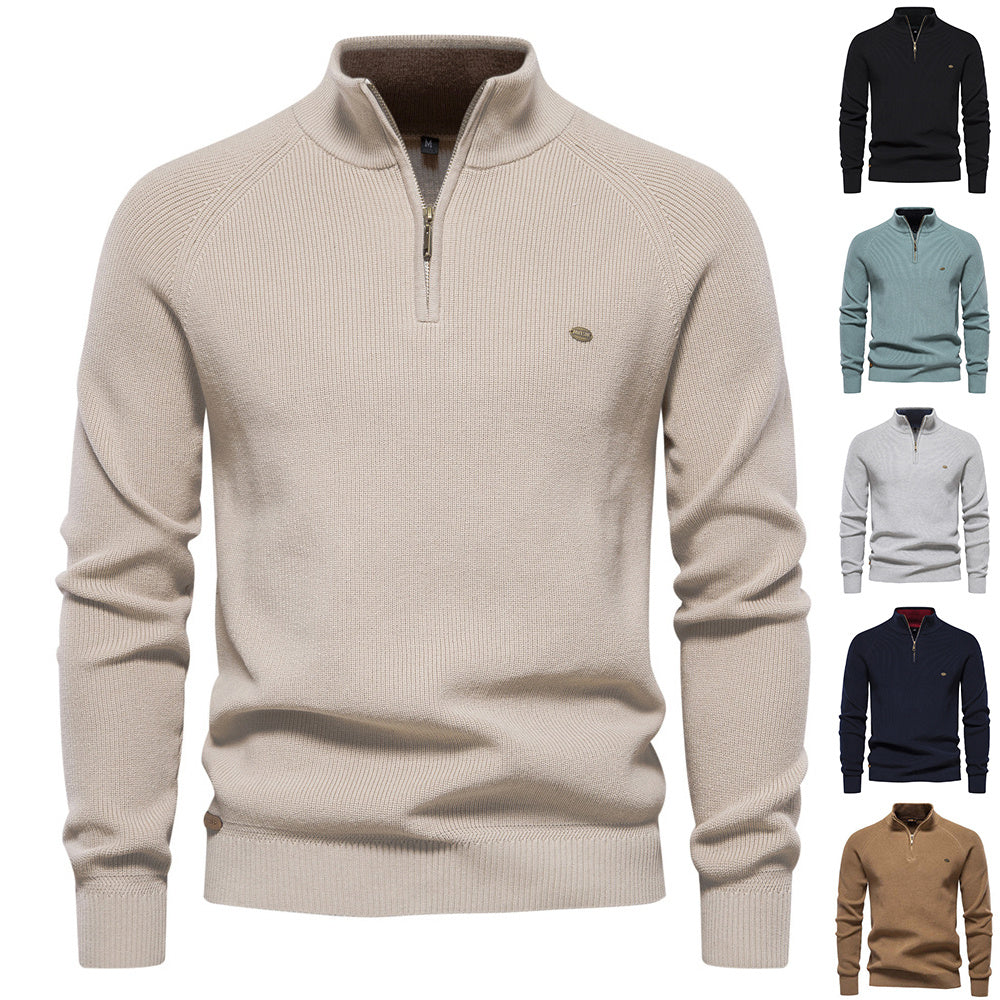 Herren Reißverschluss Stehkragen Strickpullover
