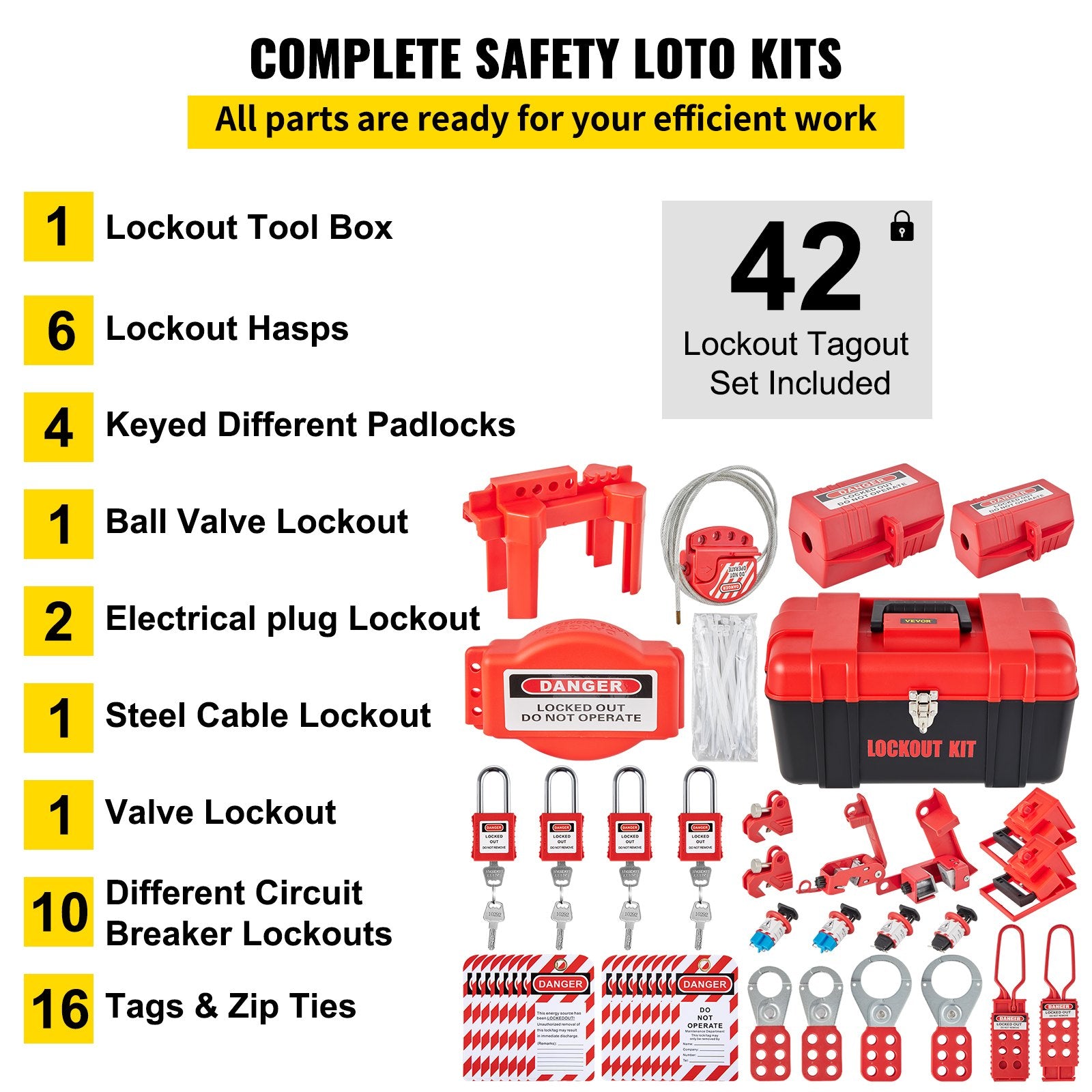 42-teiliges Lockout-Tagout-Kits