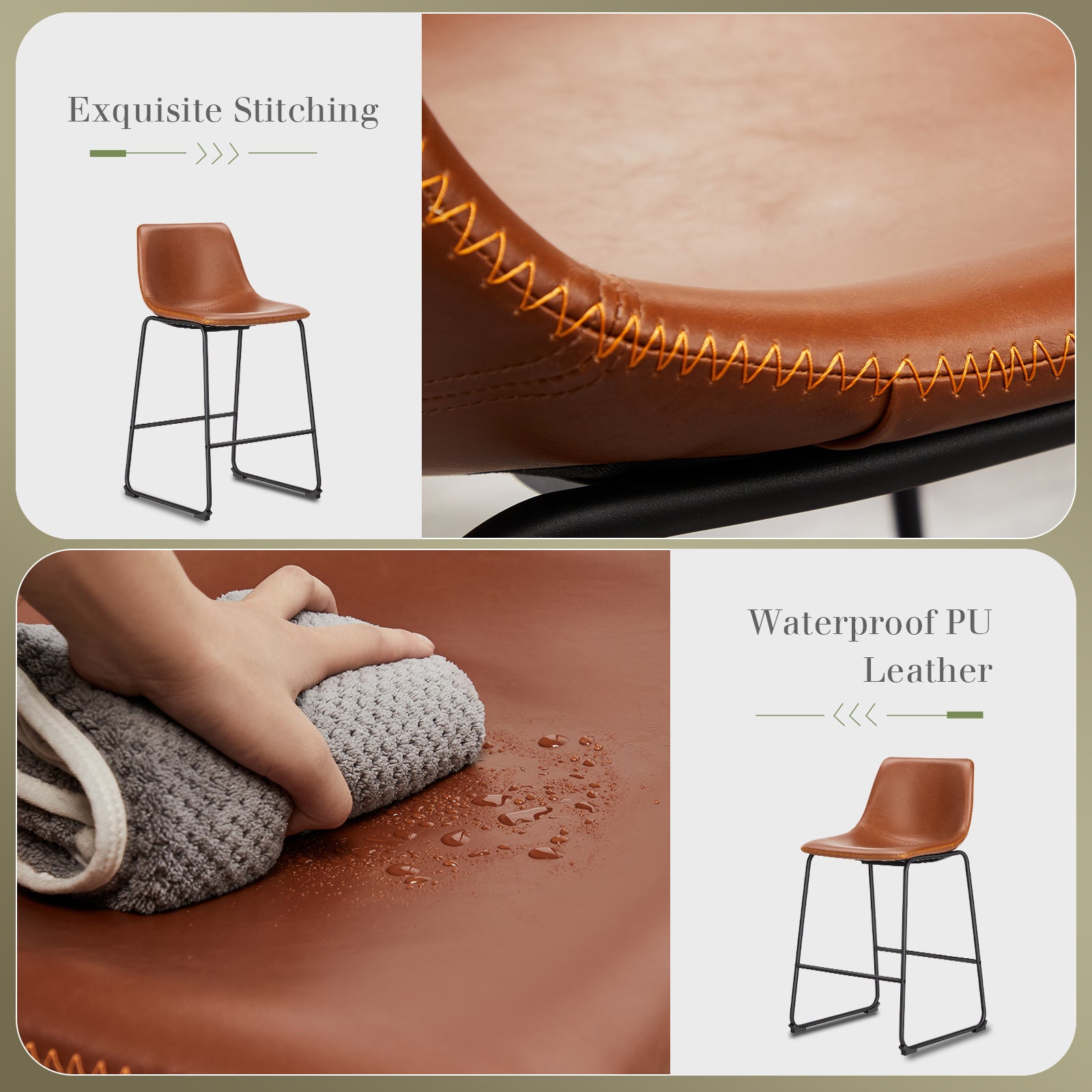 Armlose industrielle Barhocker aus Kunstleder mit Metallbeinen und Fußstütze