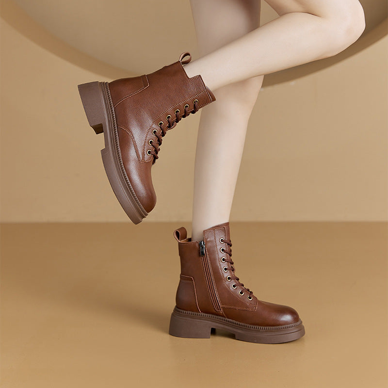 Retro Genuine Leather Martin Boots Women Koreanische Version Dicke Sohle