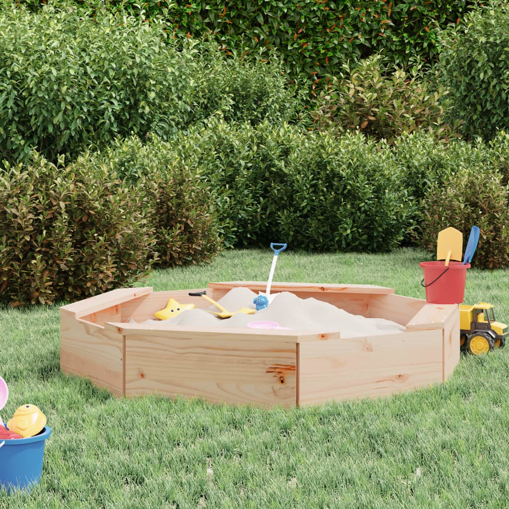 Sandgrube mit Sitzen, achteckiges massives Kiefernholz