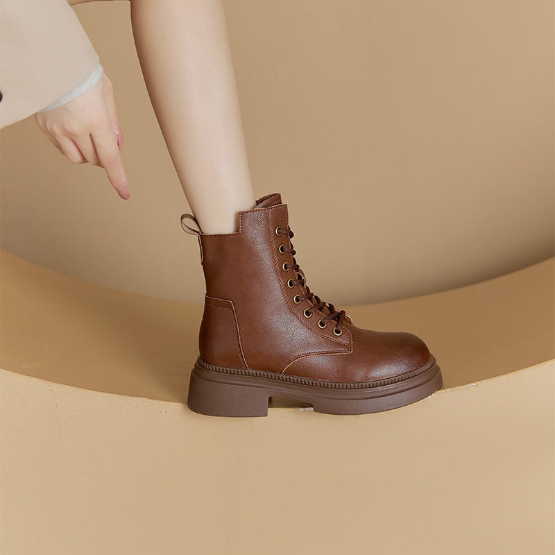 Retro Genuine Leather Martin Boots Women Koreanische Version Dicke Sohle