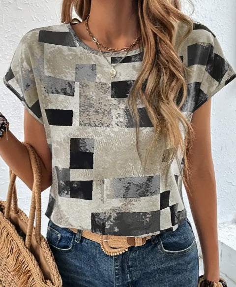 Damen-T-Shirt mit schickem geometrischem Aztekenmuster