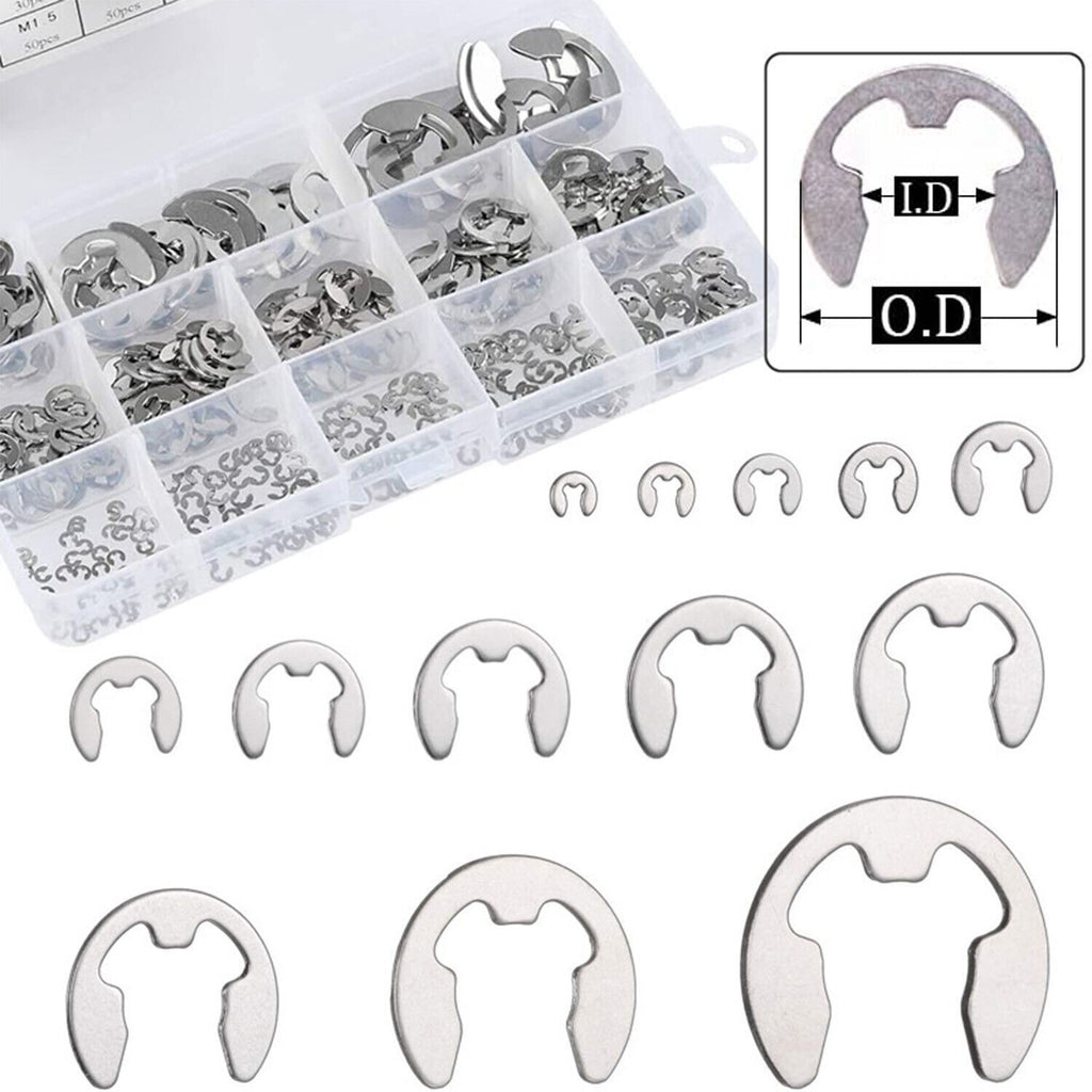 400 Stück Edelstahl E-Clip Seegeringe Sprengring Sortiment Sicherungsring SET