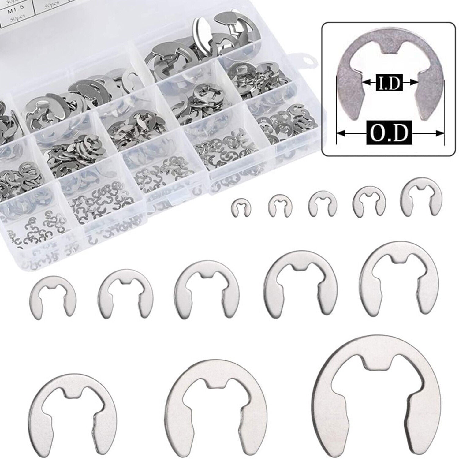 400 Stück Edelstahl E-Clip Seegeringe Sprengring Sortiment Sicherungsring SET