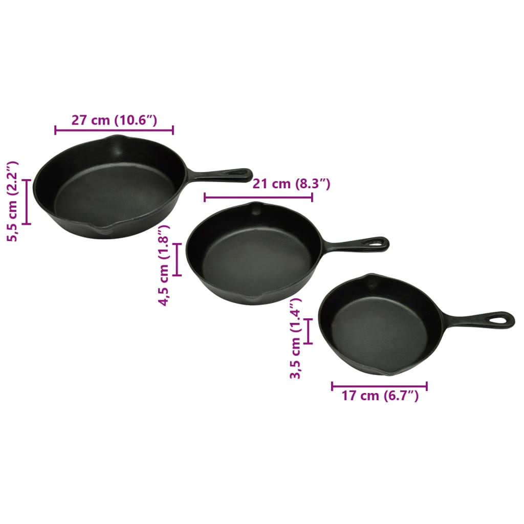 3-teiliges Gusseisen-Steakpfannen-Set