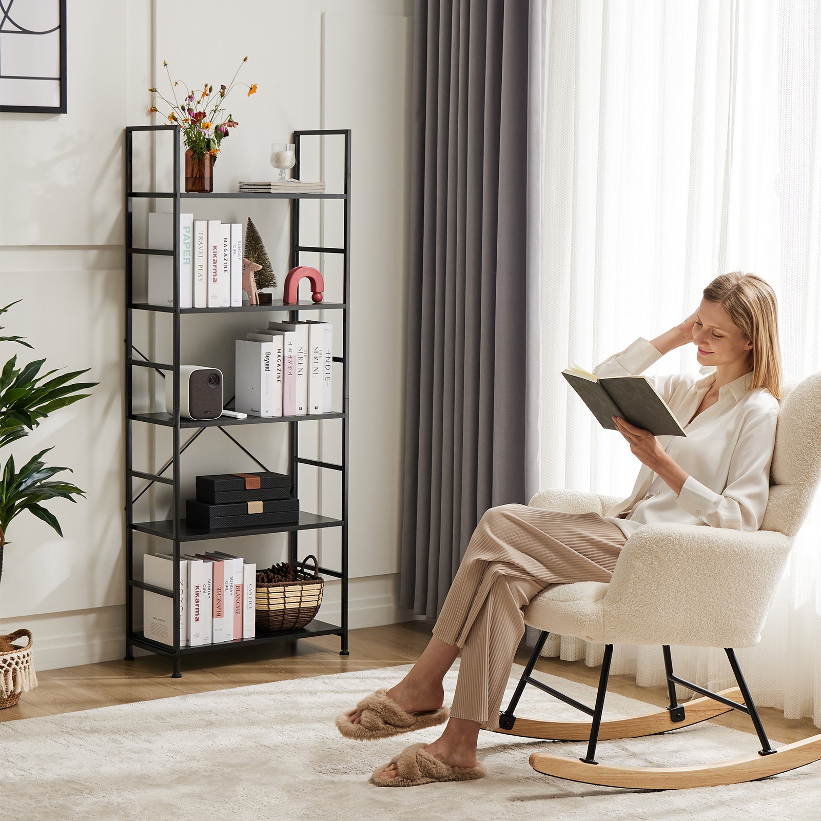 5 Tiers Bookshelf  Classically Modern Book Shelf, Book Rack, Storage Rack Shelves In Living Room-Home-Office