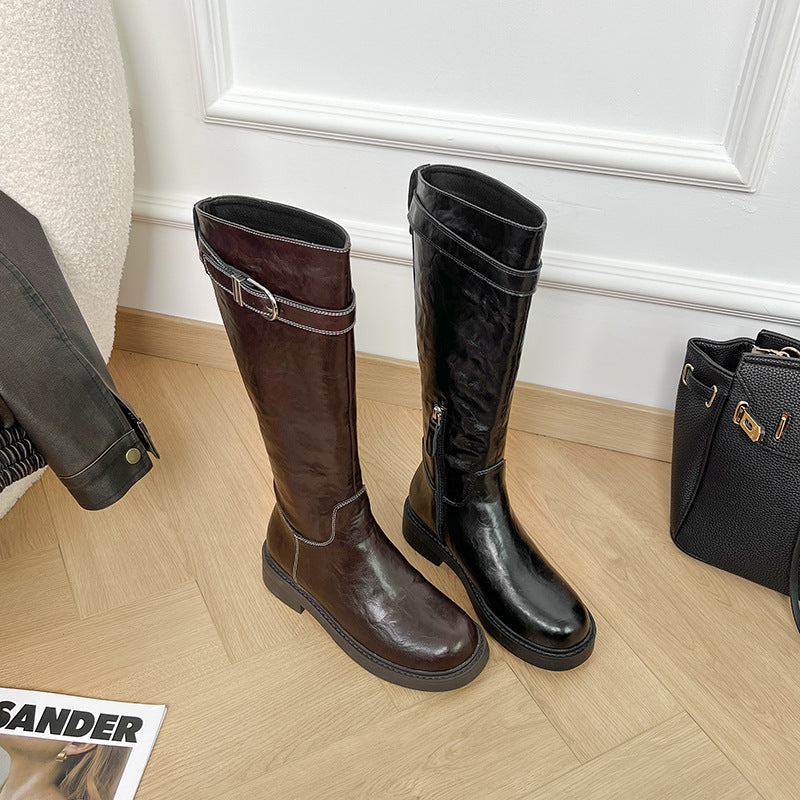 Damen kniehohe schwarze High-End-Martin-Stiefel