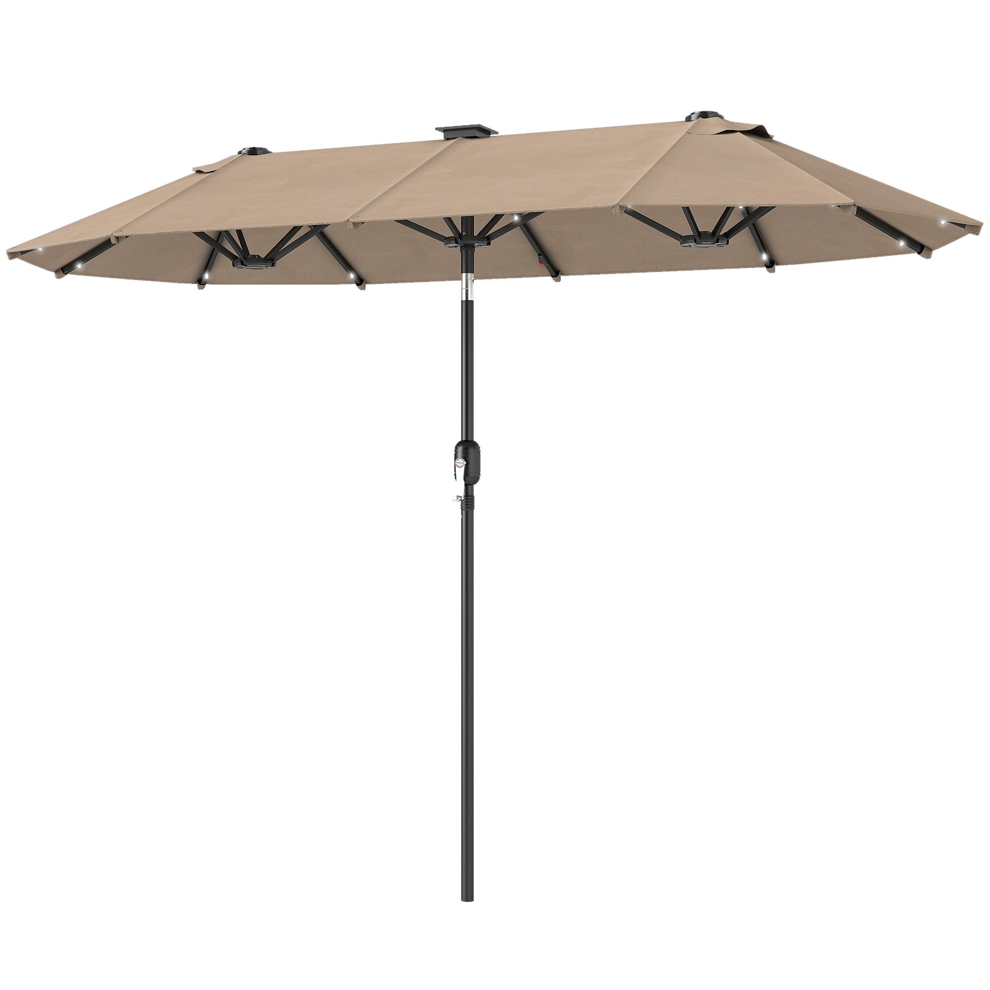 Doppelsonnenschirm 292 X 150 cm mit LED-Beleuchtung Handkurbel, Knickfunktion Khaki