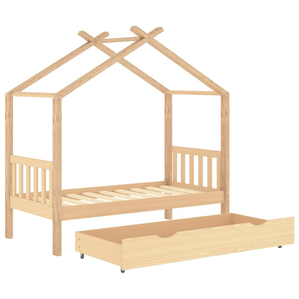 Kinderbett mit Schublade Massives Kinderbett aus Kiefernholz