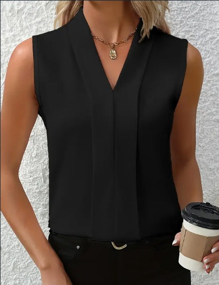 elegante ärmellose Bluse mit V-Ausschnitt