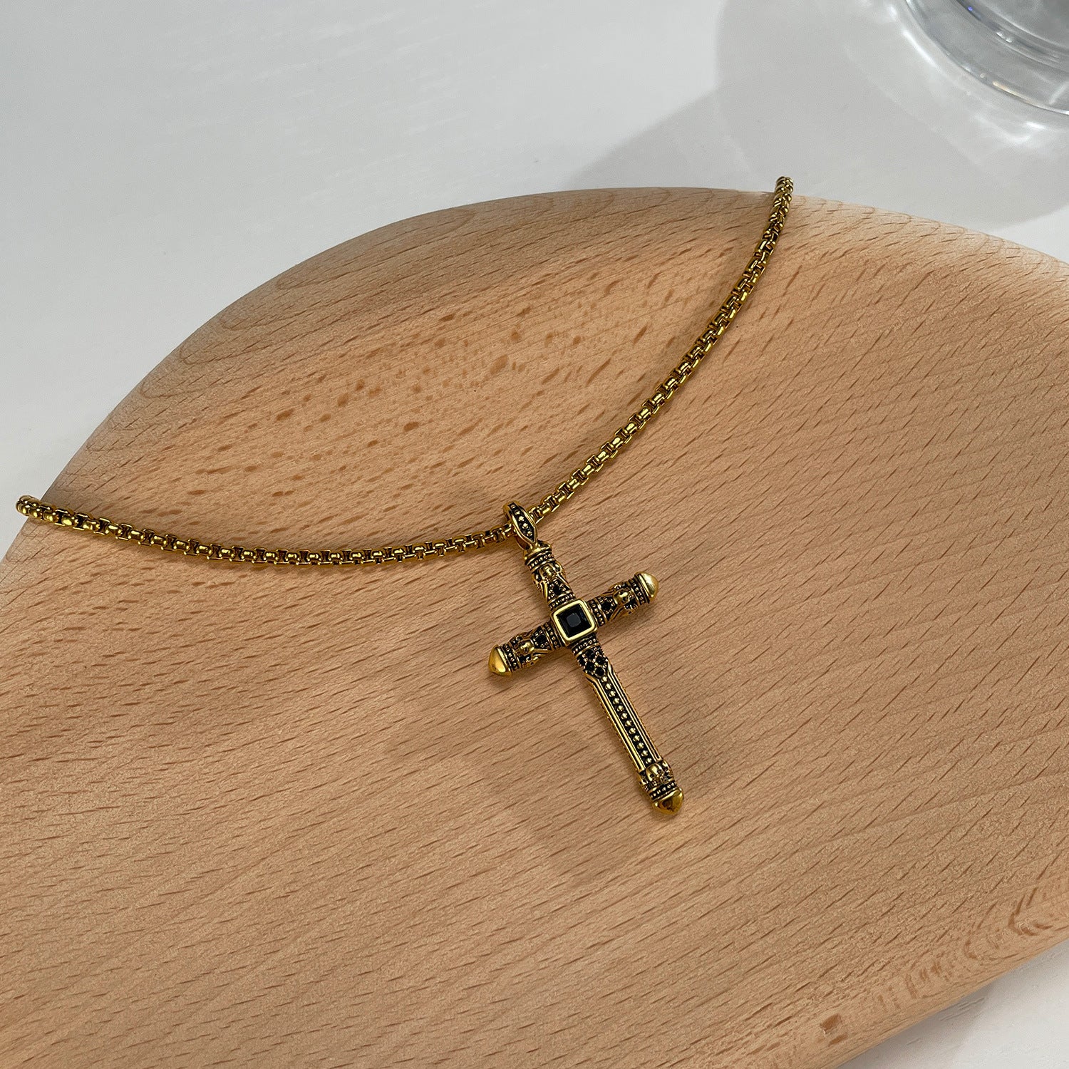 Vintage-Kreuz-Titanstahl-Anhänger-Halskette