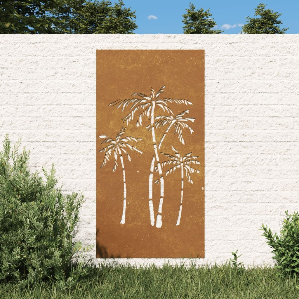 Gartenwanddekoration 105x55 cm Cortenstahlpalmen-Design