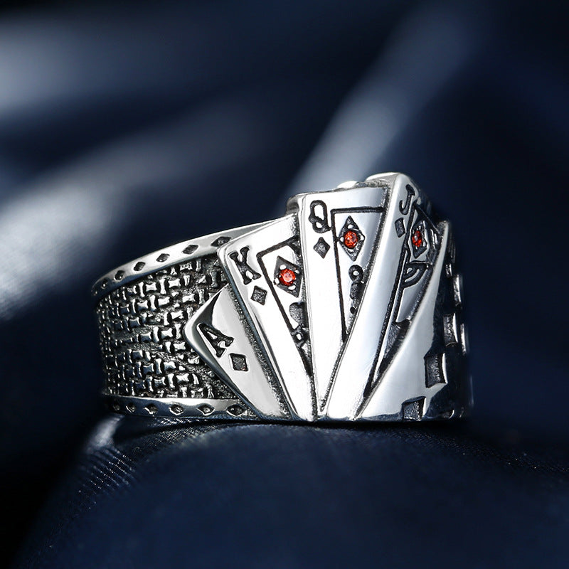Vintage-Silberring oder Halskette mit Pokermuster – Verstellbare Öffnung für Männer und Frauen