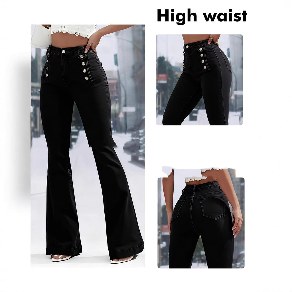 Button-Fly Washed Stretch Denim Jeans