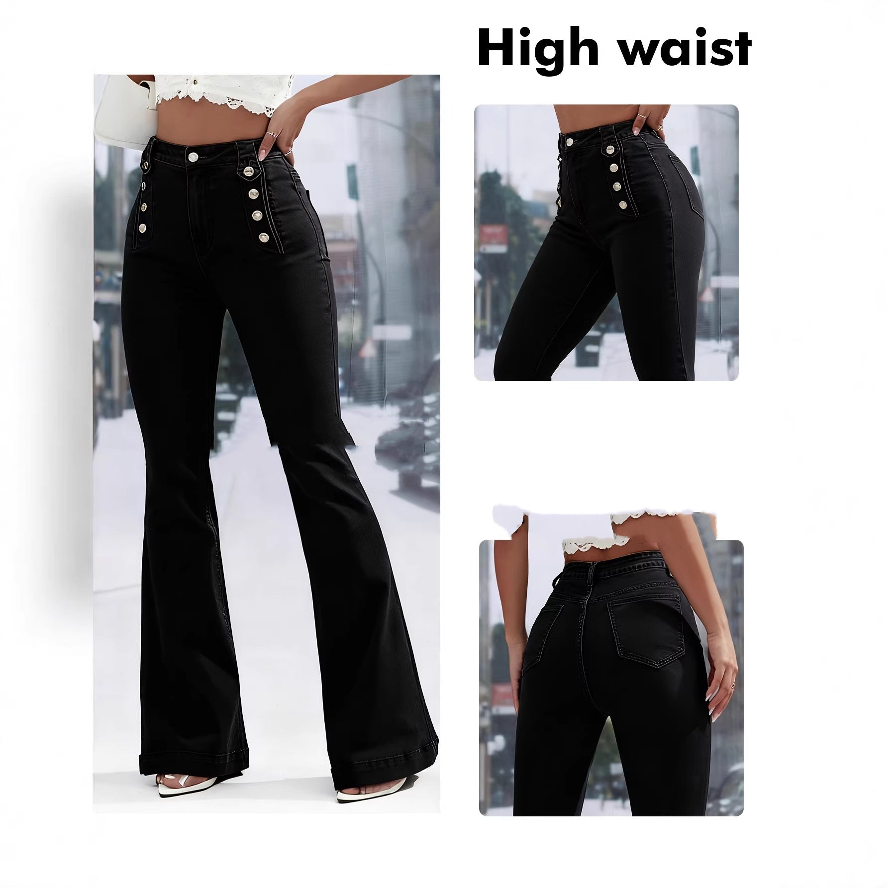Button-Fly Washed Stretch Denim Jeans