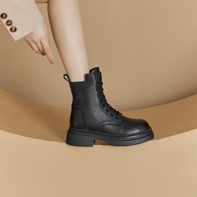 Retro Genuine Leather Martin Boots Women Koreanische Version Dicke Sohle