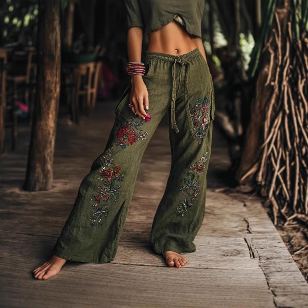 Taille-einschnürte Rope-Wide-Leg-Hosen