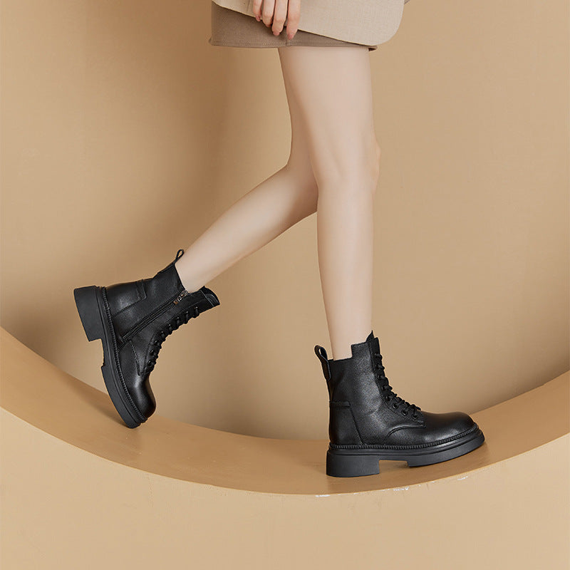 Retro Genuine Leather Martin Boots Women Koreanische Version Dicke Sohle