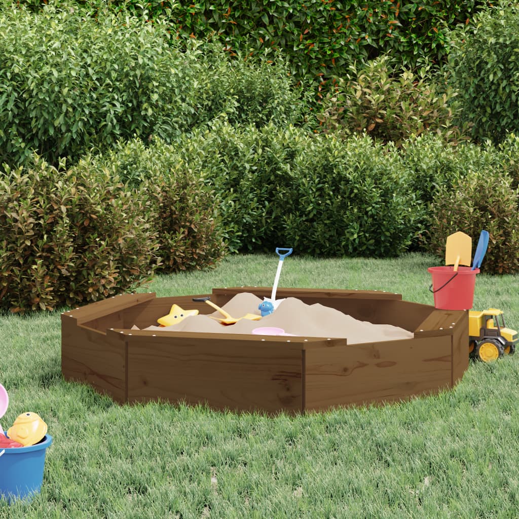 Sandgrube mit Sitzen, achteckiges massives Kiefernholz