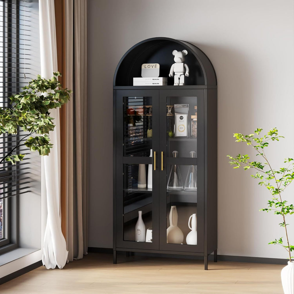 Metallvitrine, Sideboard, Standschrank mit Bogendach
