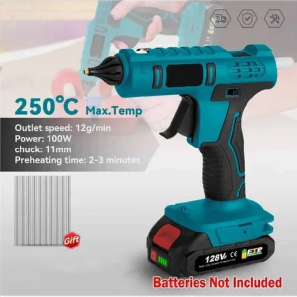 18V Cordless Hot Melt Glue Gun With Lithium Battery, Makita DeWalt Style For Home DIY Crafts, 11mm Glue Stick Compatible, Includes 10 Glue Sticks (Bare Tool)