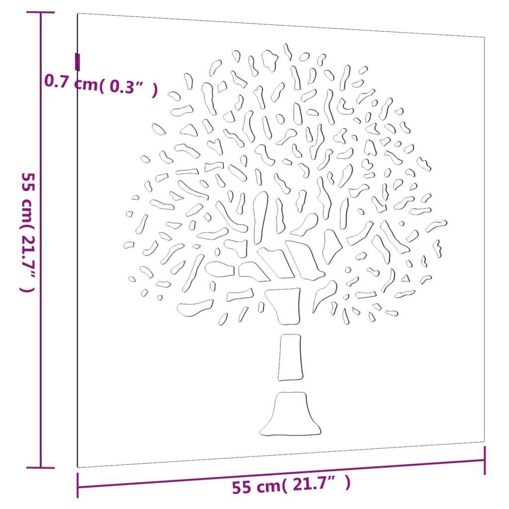 Gartenwanddekoration 55x55 cm Cortenstahlbaum-Design