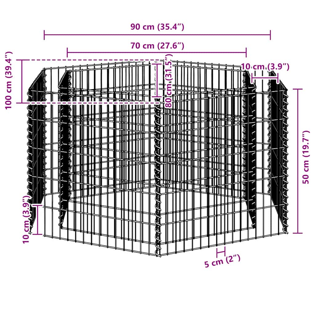 Sechseckiges Gabion-Hochbeet 100×90×50 cm