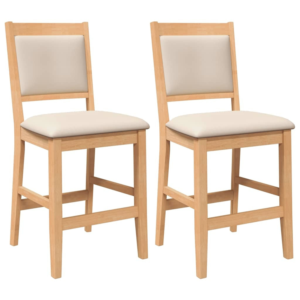 2 Barhocker mit Sitzkissen, natürliches Massivholz