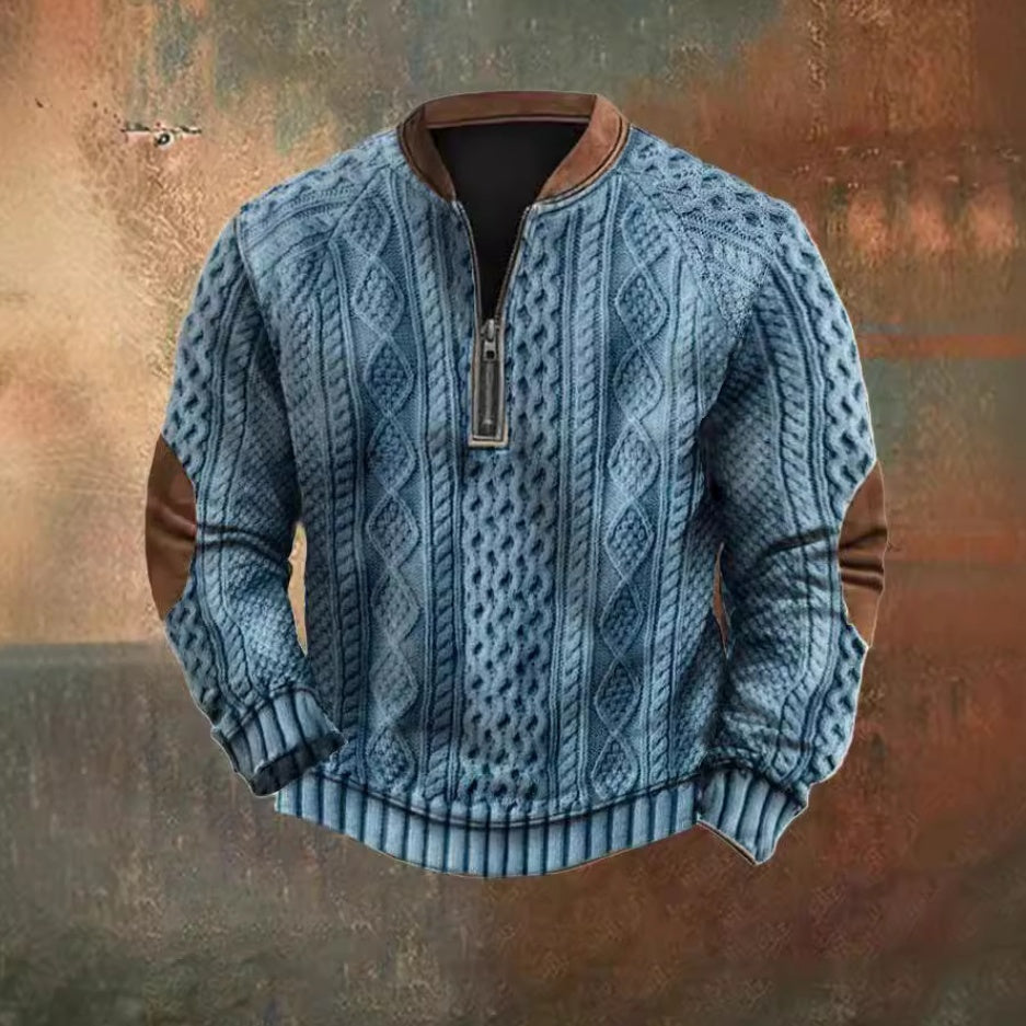 Herren-Hoodie mit digitalem Druck und halbem Reißverschluss