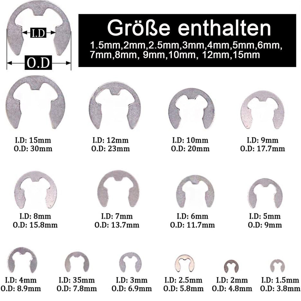 400 Stück Edelstahl E-Clip Seegeringe Sprengring Sortiment Sicherungsring SET