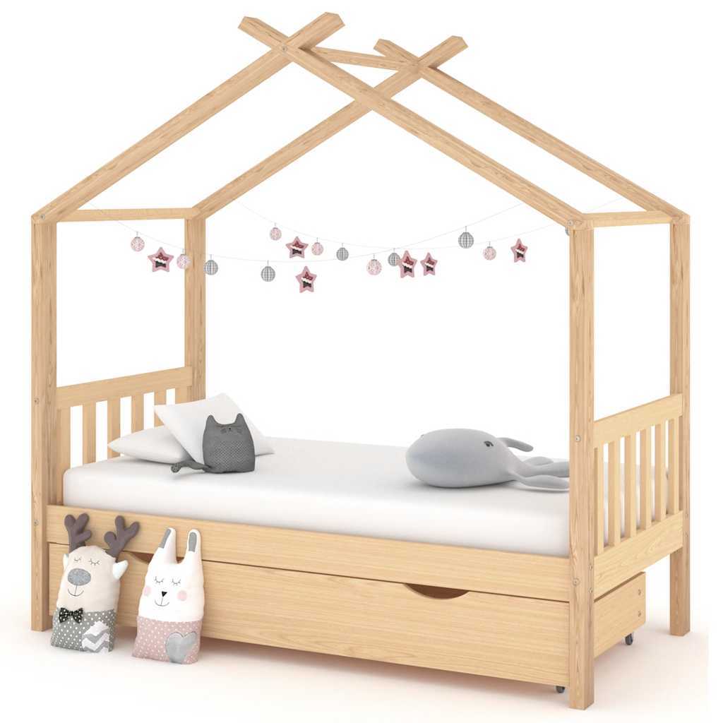 Kinderbett mit Schublade Massives Kinderbett aus Kiefernholz
