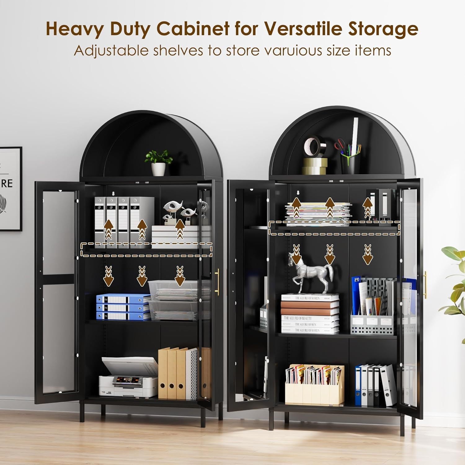 Metallvitrine, Sideboard, Standschrank mit Bogendach