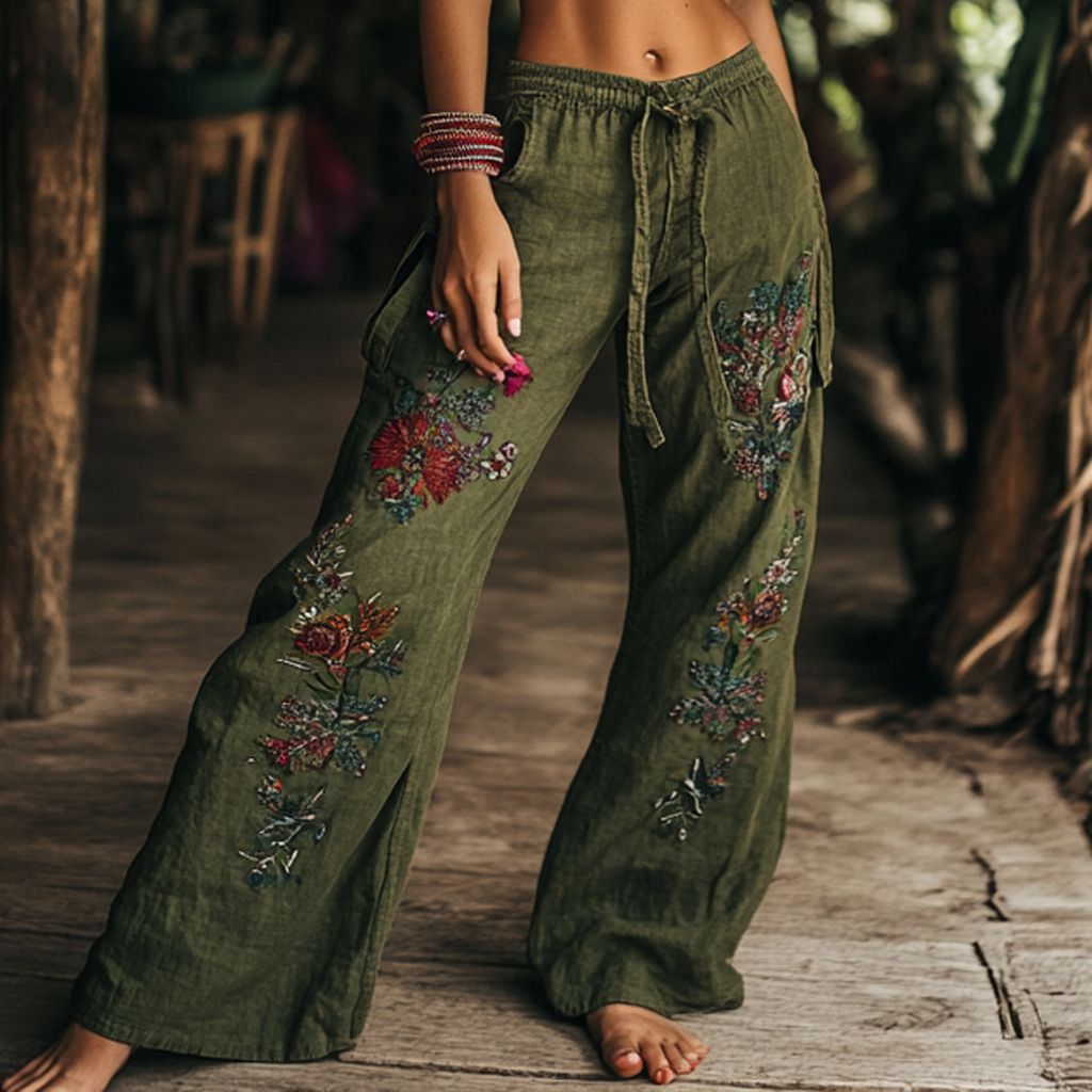 Taille-einschnürte Rope-Wide-Leg-Hosen