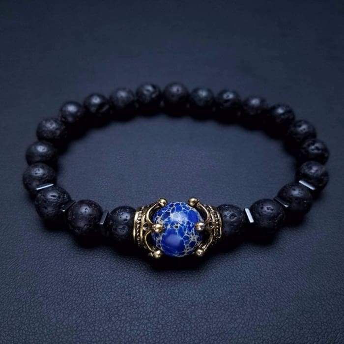 Armband - Blauer Tigeraugen-Stein- und Lavastein
